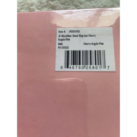 6 Piece Juicy Couture CHERRIES Cherry Argyle Pink Sheet Set King Size NEW - Picture 3 of 15